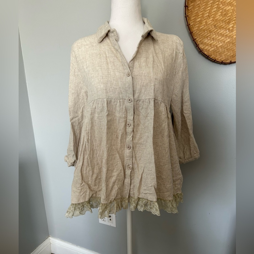 Orange Creek | Cream Button-Up Blouse | Size Medium